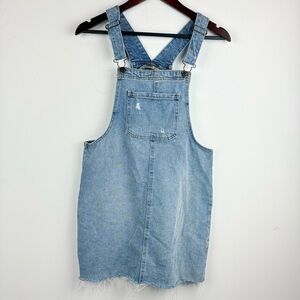 Women's Juniors Denim Mini Overall Distressed Dress Western Cowgirl Rodeo Small